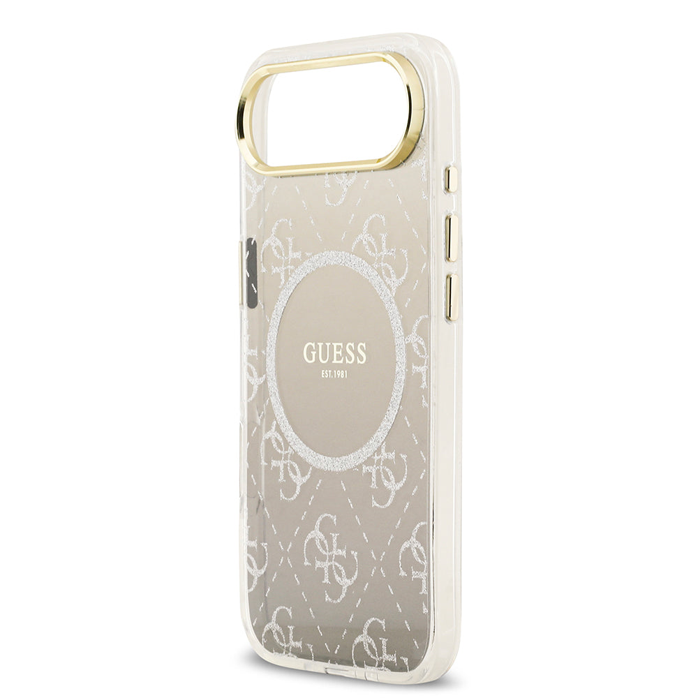 Apple iPhone 17 Air Kılıf Guess M-safe Şarj Özellikli 4G Desenli Simli Transparan Kapak Gri