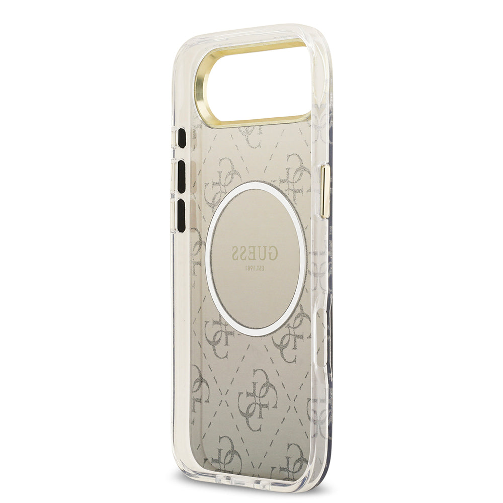 Apple iPhone 17 Air Kılıf Guess M-safe Şarj Özellikli 4G Desenli Simli Transparan Kapak Gri