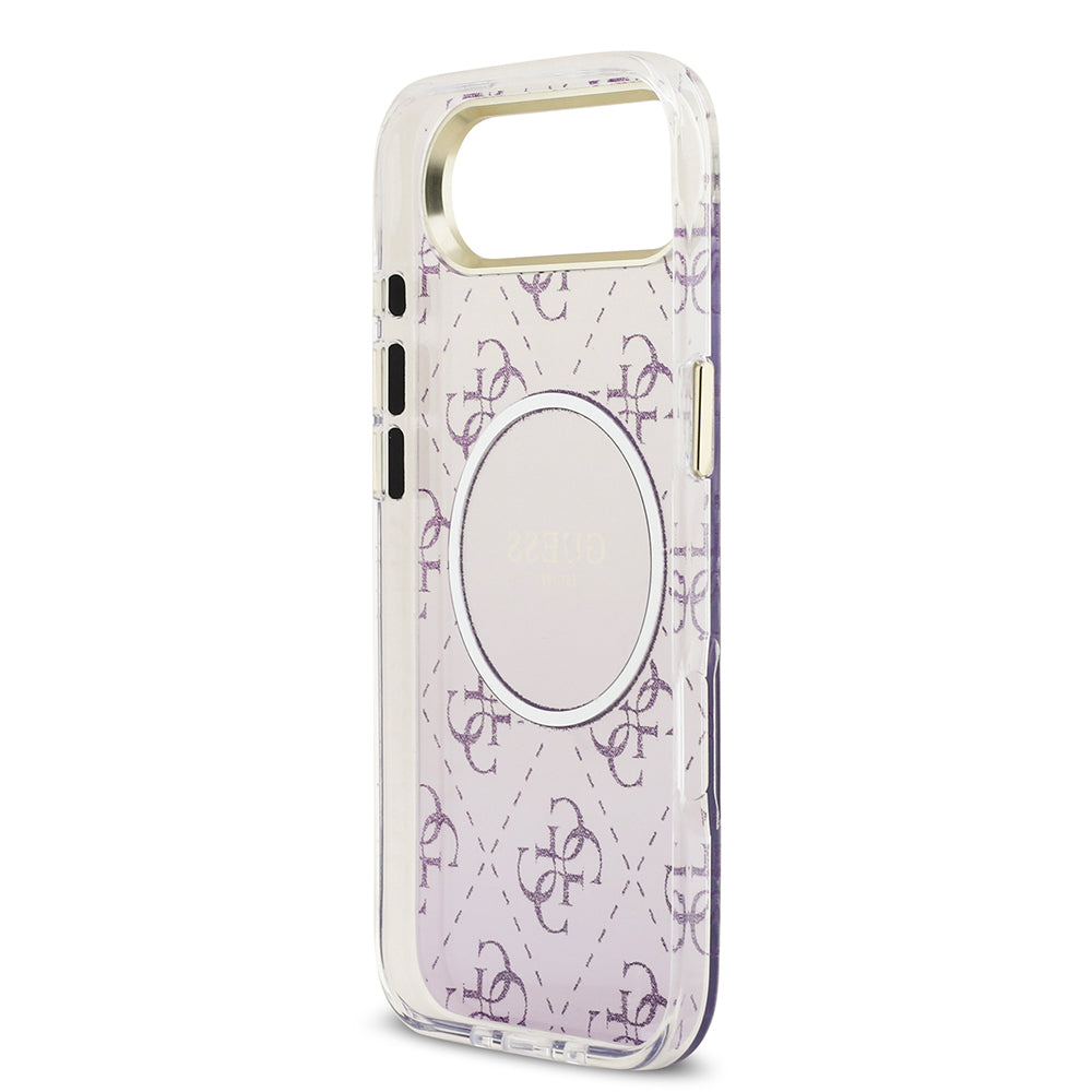 Apple iPhone 17 Air Kılıf Guess M-safe Şarj Özellikli 4G Desenli Simli Transparan Kapak Mor