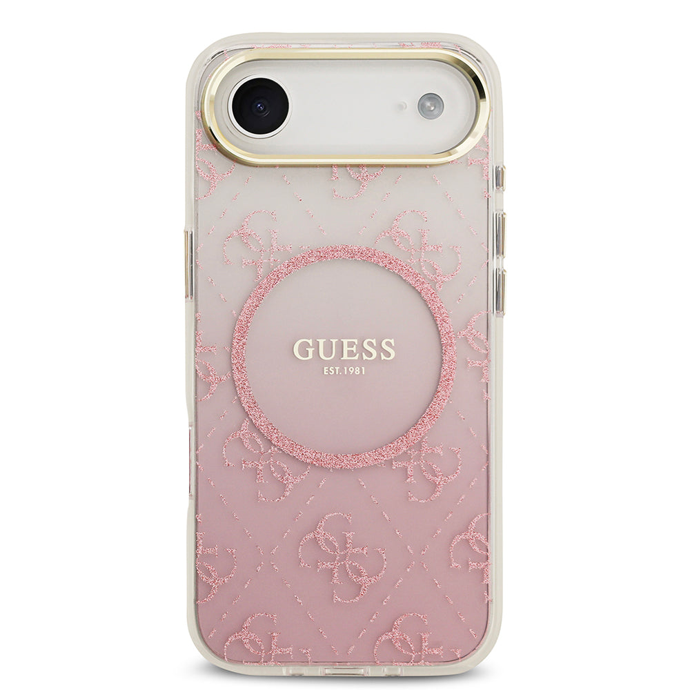 Apple iPhone 17 Air Kılıf Guess M-safe Şarj Özellikli 4G Desenli Simli Transparan Kapak Pembe