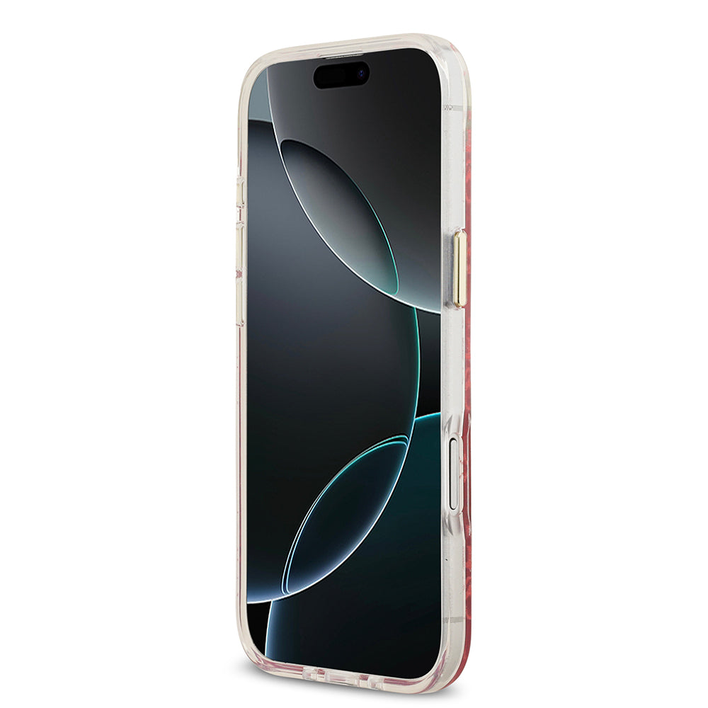 Apple iPhone 17 Air Kılıf Guess M-safe Şarj Özellikli 4G Desenli Simli Transparan Kapak Pembe
