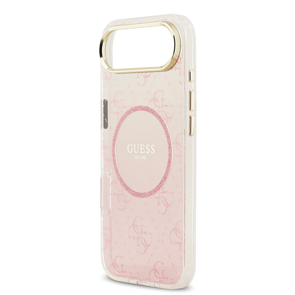 Apple iPhone 17 Air Kılıf Guess M-safe Şarj Özellikli 4G Desenli Simli Transparan Kapak Pembe