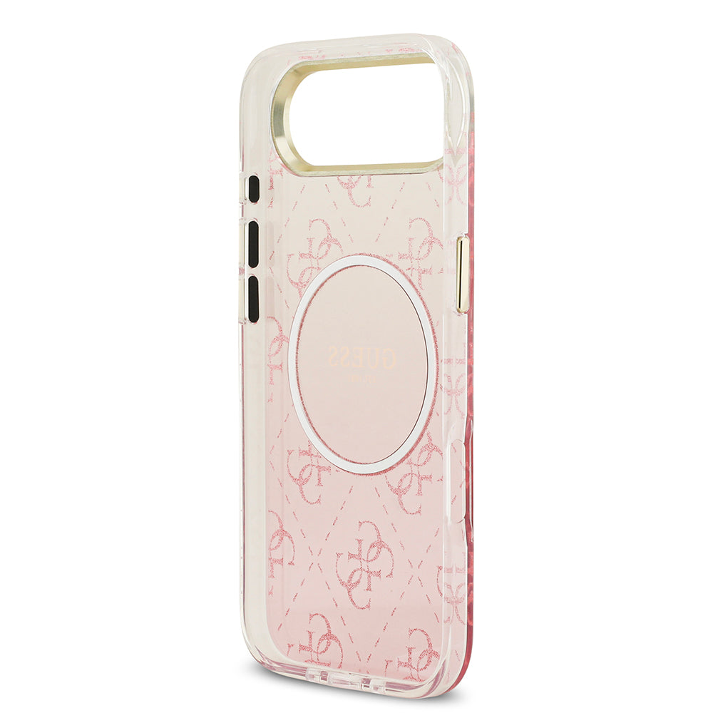 Apple iPhone 17 Air Kılıf Guess M-safe Şarj Özellikli 4G Desenli Simli Transparan Kapak Pembe