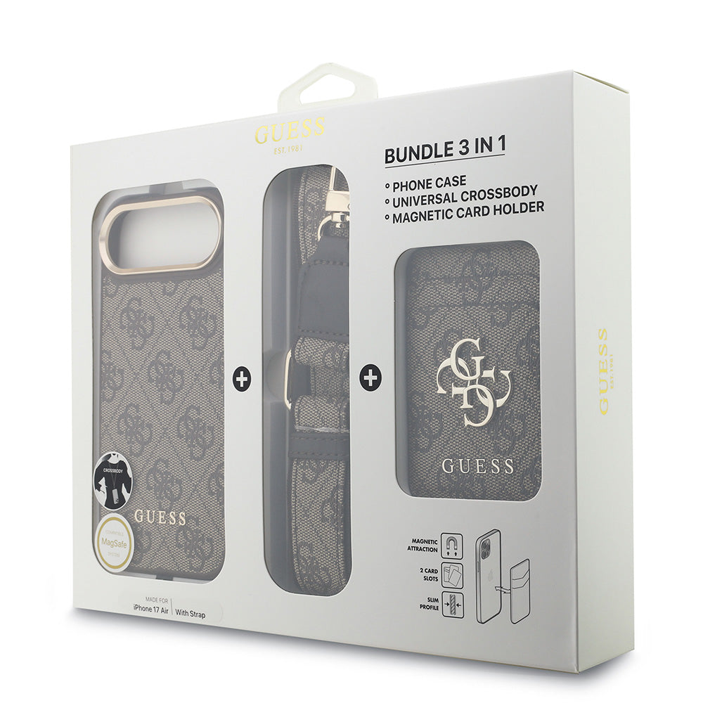 Apple iPhone 17 Air Kılıf Guess M-safe Şarj Özellikli Askılı ve Kartlıklı 4G Logo Kapak Kahverengi