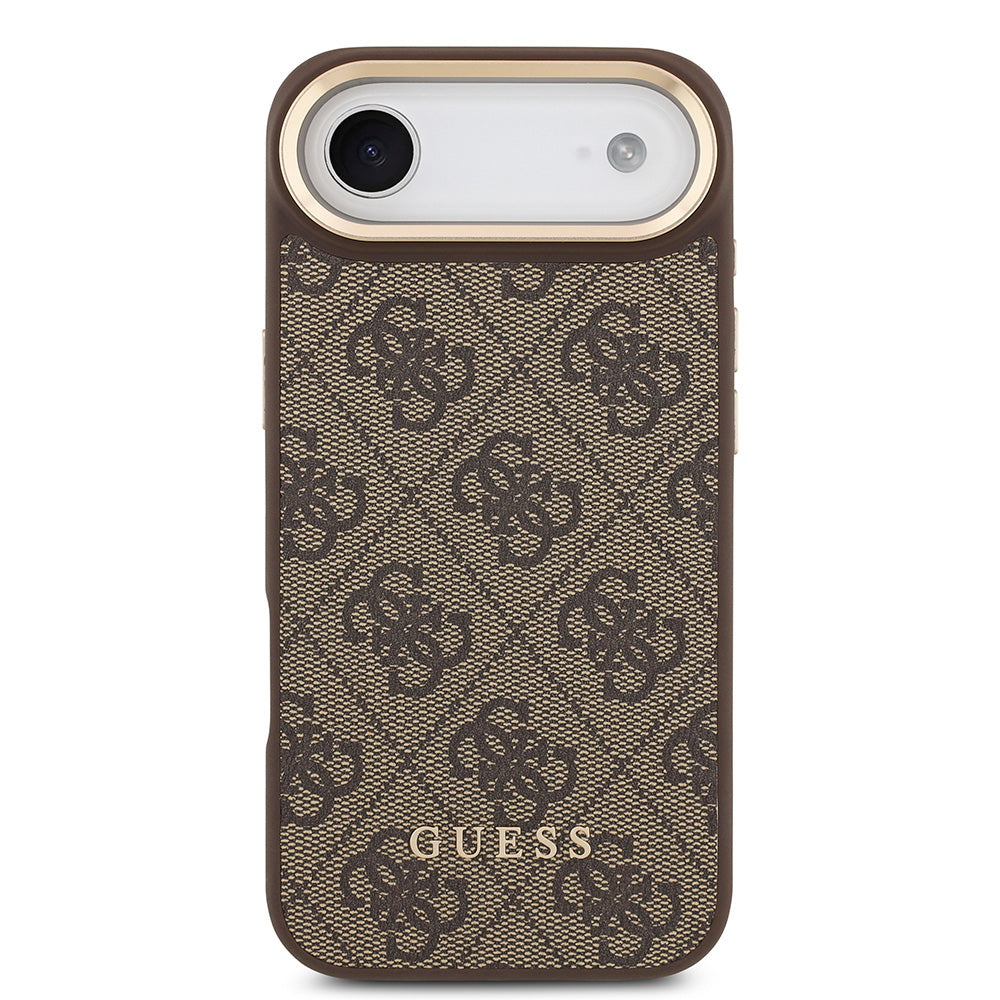Apple iPhone 17 Air Kılıf Guess M-safe Şarj Özellikli Askılı ve Kartlıklı 4G Logo Kapak Kahverengi