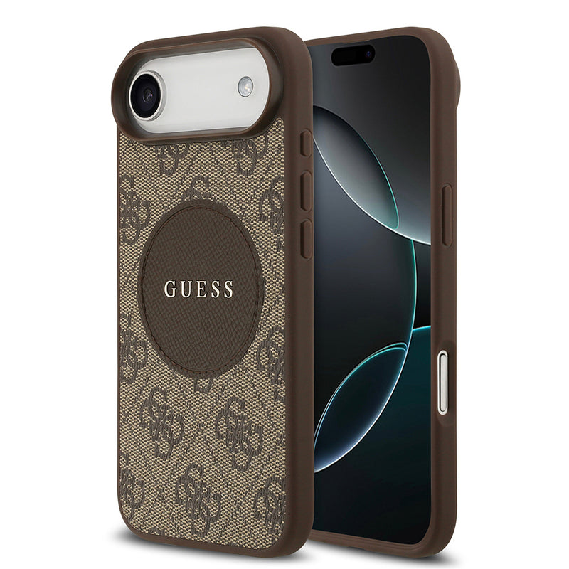 Apple iPhone 17 Air Kılıf Guess M-Safe Şarj Özellikli Circle Classic Kapak Kahverengi