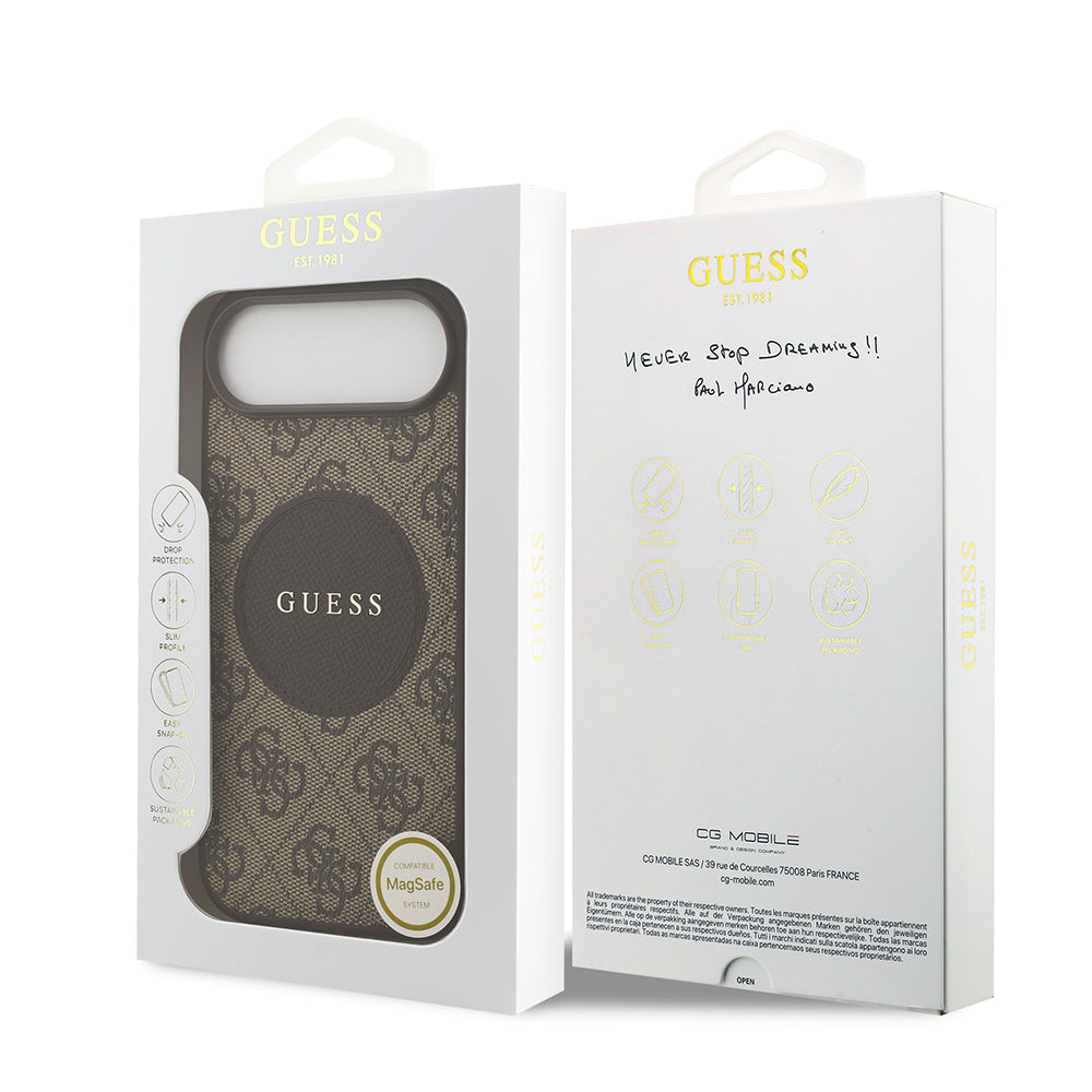Apple iPhone 17 Air Kılıf Guess M-Safe Şarj Özellikli Circle Classic Kapak Kahverengi