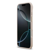 Apple iPhone 17 Air Kılıf Guess M-safe Şarj Özellikli Gold Metal Kamera Çerçeveli PU Deri 4G Desen Yazı Logolu Kapak Pembe