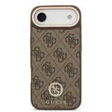 Apple iPhone 17 Air Kılıf Guess M-safe Şarj Özellikli Gold Metal Kamera Çerçeveli Taşlı 4G Logolu Kapak Kahverengi