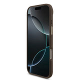 Apple iPhone 17 Air Kılıf Guess M-safe Şarj Özellikli Gold Metal Kamera Çerçeveli Taşlı 4G Logolu Kapak Kahverengi