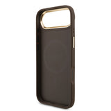 Apple iPhone 17 Air Kılıf Guess M-safe Şarj Özellikli Gold Metal Kamera Çerçeveli Taşlı 4G Logolu Kapak Kahverengi