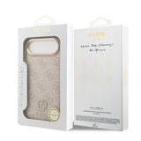 Apple iPhone 17 Air Kılıf Guess M-safe Şarj Özellikli Gold Metal Kamera Çerçeveli Taşlı 4G Logolu Kapak Pembe