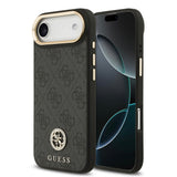 Apple iPhone 17 Air Kılıf Guess M-safe Şarj Özellikli Gold Metal Kamera Çerçeveli Taşlı 4G Logolu Kapak Siyah