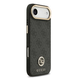 Apple iPhone 17 Air Kılıf Guess M-safe Şarj Özellikli Gold Metal Kamera Çerçeveli Taşlı 4G Logolu Kapak Siyah