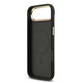 Apple iPhone 17 Air Kılıf Guess M-safe Şarj Özellikli Gold Metal Kamera Çerçeveli Taşlı 4G Logolu Kapak Siyah