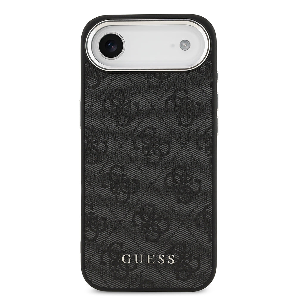 Apple iPhone 17 Air Kılıf Guess M-safe Şarj Özellikli Gümüş Çerçeve ve Butonlu Klasik Yazı Logolu Kapak Siyah