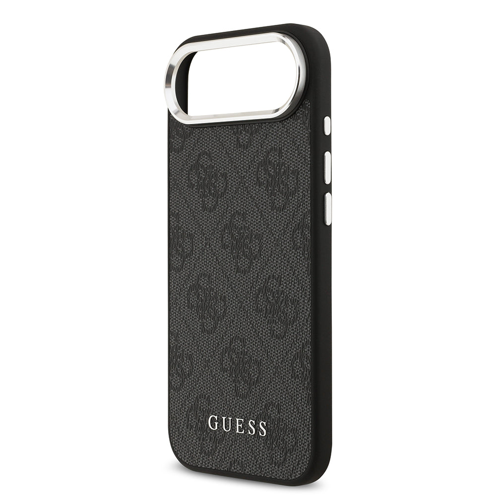 Apple iPhone 17 Air Kılıf Guess M-safe Şarj Özellikli Gümüş Çerçeve ve Butonlu Klasik Yazı Logolu Kapak Siyah