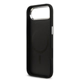 Apple iPhone 17 Air Kılıf Guess M-safe Şarj Özellikli Gümüş Çerçeve ve Butonlu Klasik Yazı Logolu Kapak Siyah