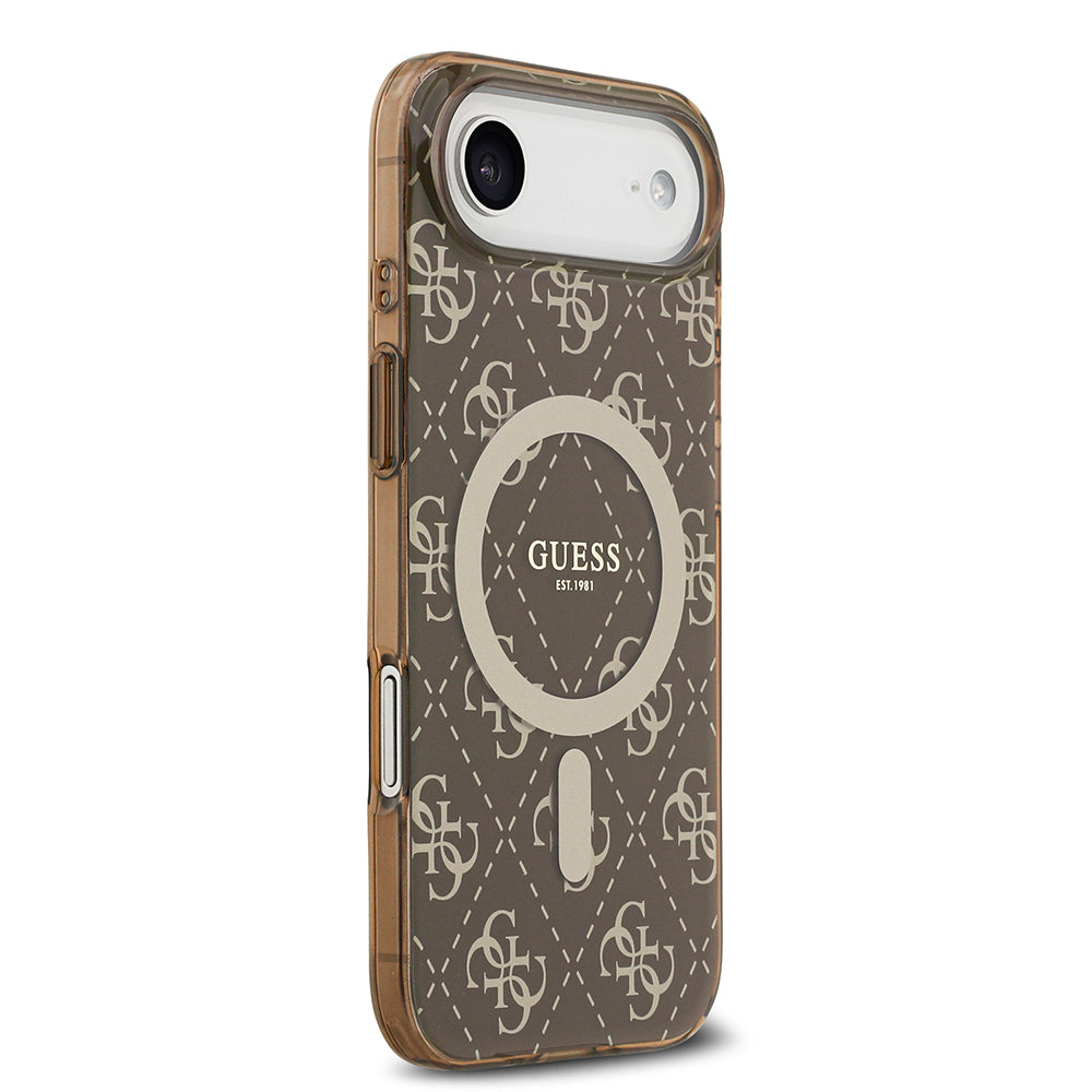 Apple iPhone 17 Air Kılıf Guess M-safe Şarj Özellikli IML Baskılı Klasik Logolu 4G Desenli Kapak Kahverengi