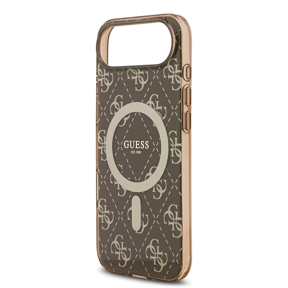 Apple iPhone 17 Air Kılıf Guess M-safe Şarj Özellikli IML Baskılı Klasik Logolu 4G Desenli Kapak Kahverengi