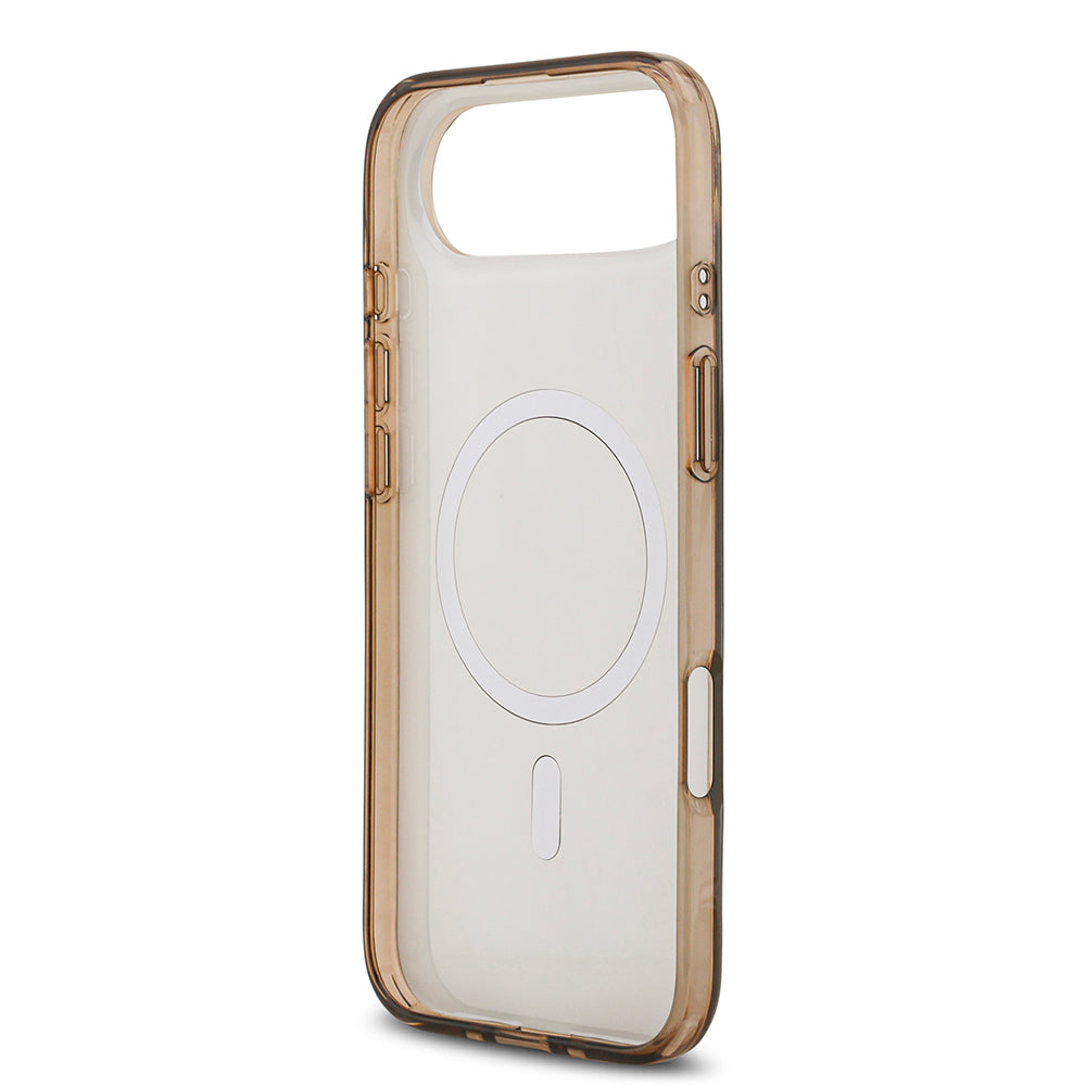 Apple iPhone 17 Air Kılıf Guess M-safe Şarj Özellikli IML Baskılı Klasik Logolu 4G Desenli Kapak Kahverengi