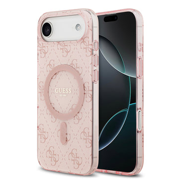 Apple iPhone 17 Air Kılıf Guess M-safe Şarj Özellikli IML Baskılı Klasik Logolu 4G Desenli Kapak Pembe