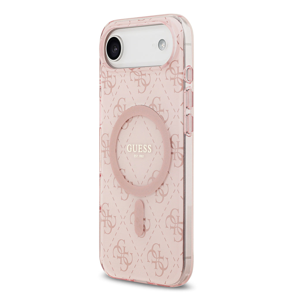 Apple iPhone 17 Air Kılıf Guess M-safe Şarj Özellikli IML Baskılı Klasik Logolu 4G Desenli Kapak Pembe