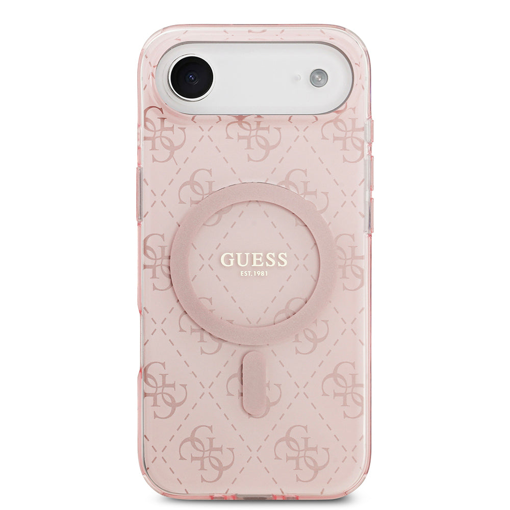 Apple iPhone 17 Air Kılıf Guess M-safe Şarj Özellikli IML Baskılı Klasik Logolu 4G Desenli Kapak Pembe