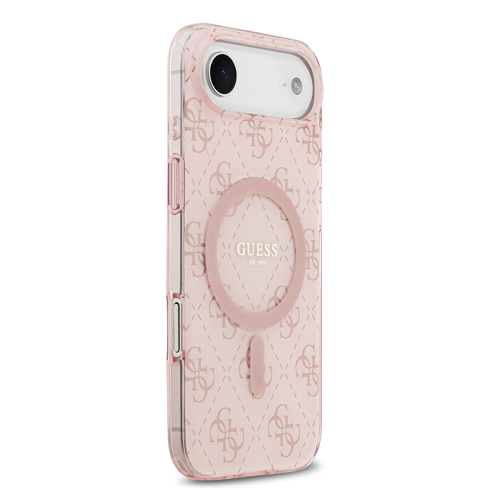 Apple iPhone 17 Air Kılıf Guess M-safe Şarj Özellikli IML Baskılı Klasik Logolu 4G Desenli Kapak Pembe
