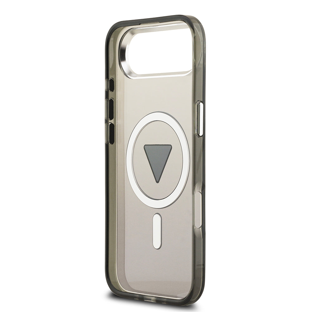 Apple iPhone 17 Air Kılıf Guess M-safe Şarj Özellikli IML Baskılı Üçgen Logolu Metal Kamera Çerçeveli Transparan Kapak Siyah