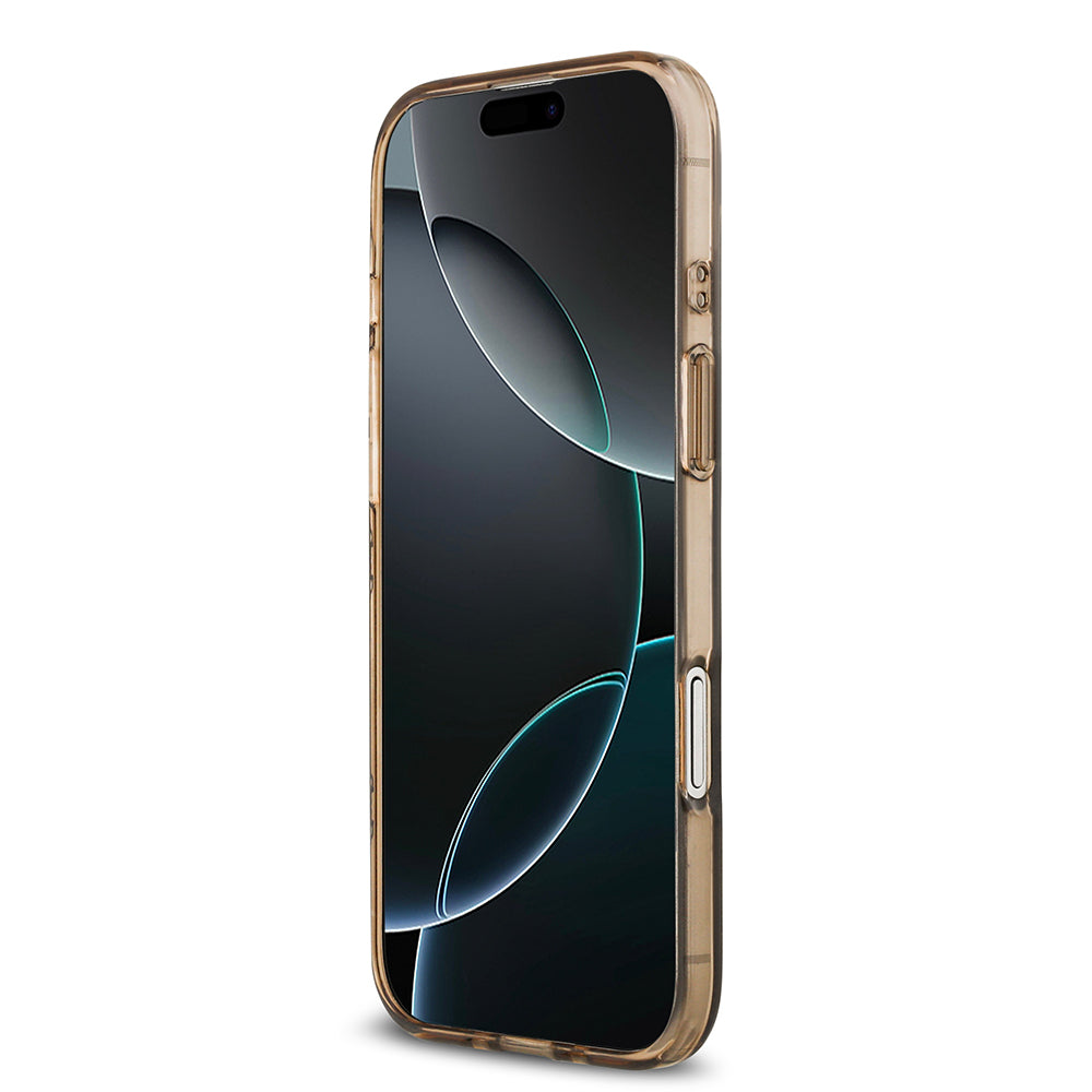 Apple iPhone 17 Air Kılıf Guess M-safe Şarj Özellikli IML Peony ve 4G Desenli Klasik Logolu Kapak Kahverengi