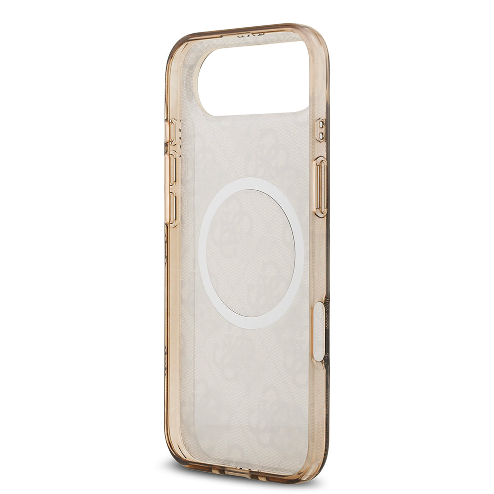 Apple iPhone 17 Air Kılıf Guess M-safe Şarj Özellikli IML Peony ve 4G Desenli Klasik Logolu Kapak Kahverengi