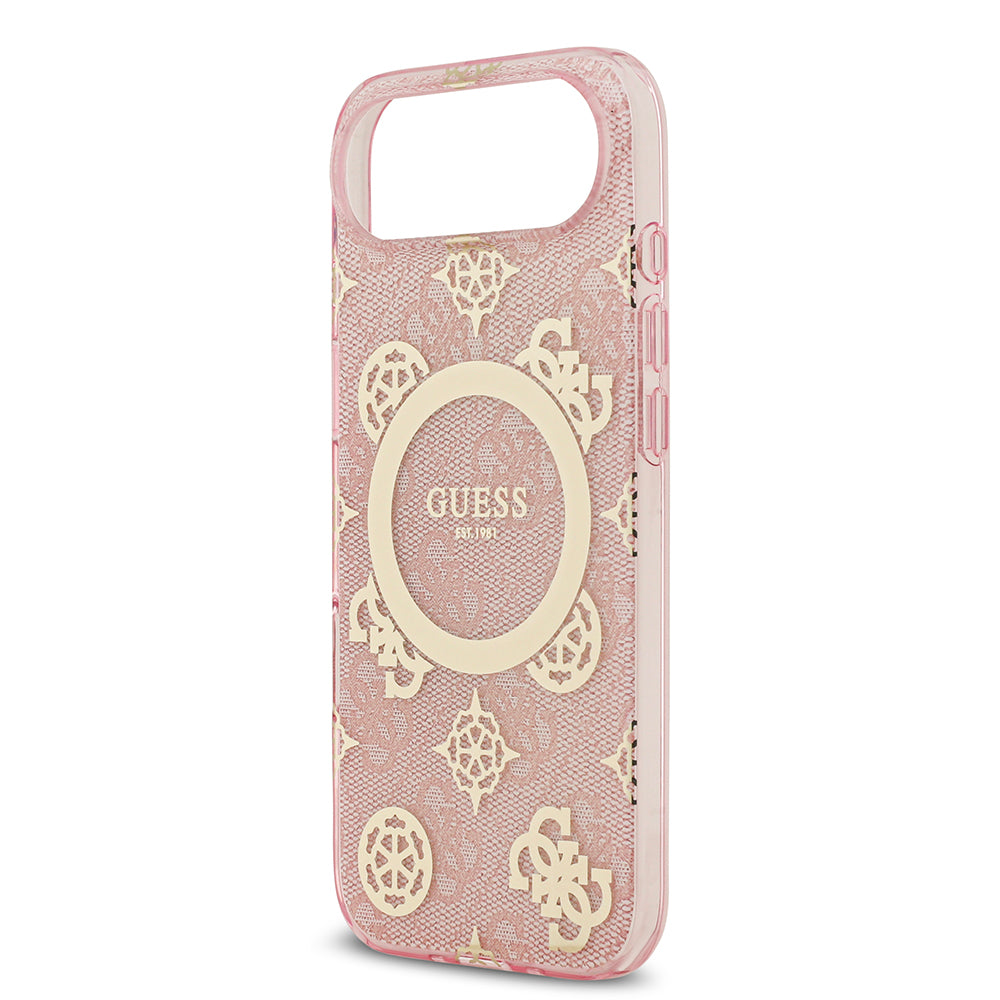 Apple iPhone 17 Air Kılıf Guess M-safe Şarj Özellikli IML Peony ve 4G Desenli Klasik Logolu Kapak Pembe