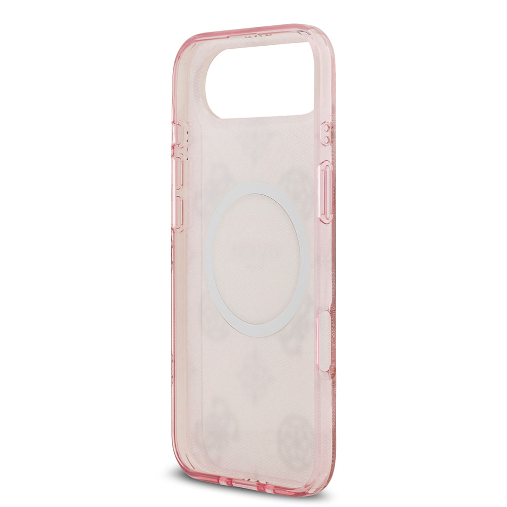Apple iPhone 17 Air Kılıf Guess M-safe Şarj Özellikli IML Peony ve 4G Desenli Klasik Logolu Kapak Pembe