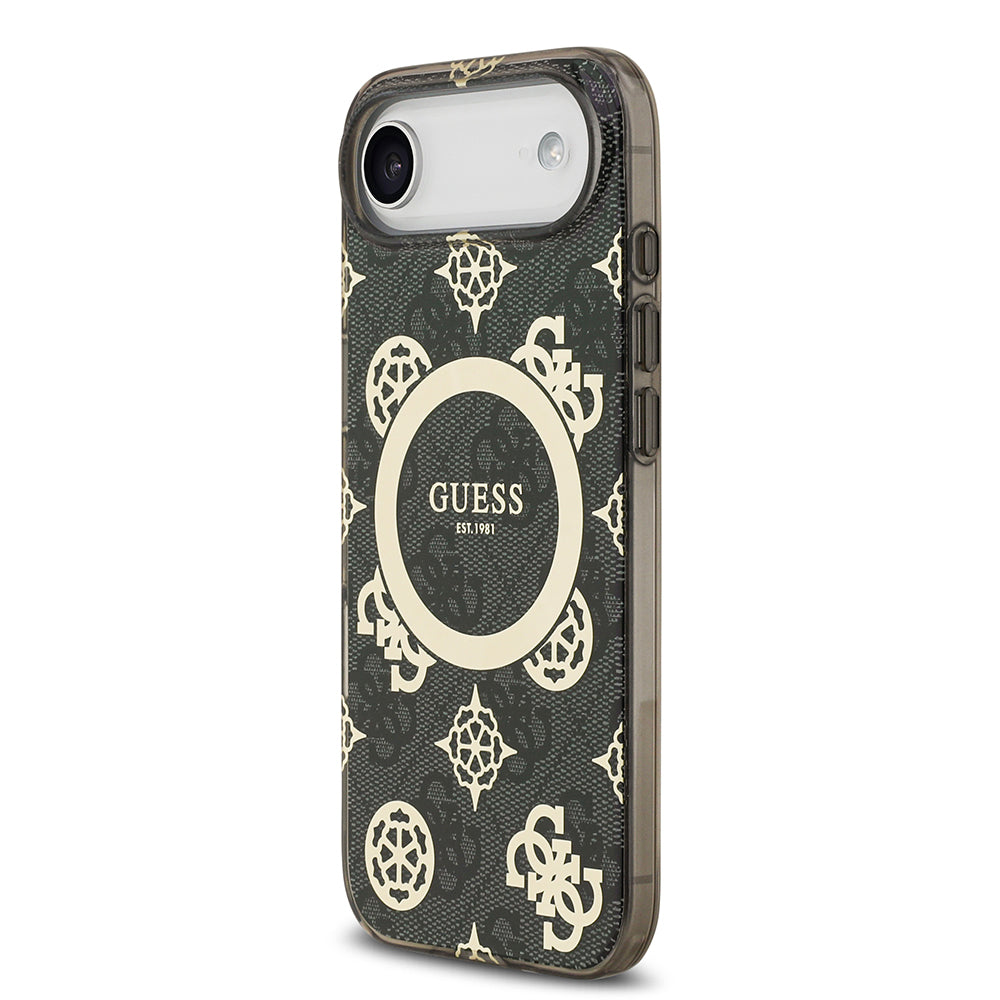 Apple iPhone 17 Air Kılıf Guess M-safe Şarj Özellikli IML Peony ve 4G Desenli Klasik Logolu Kapak Siyah
