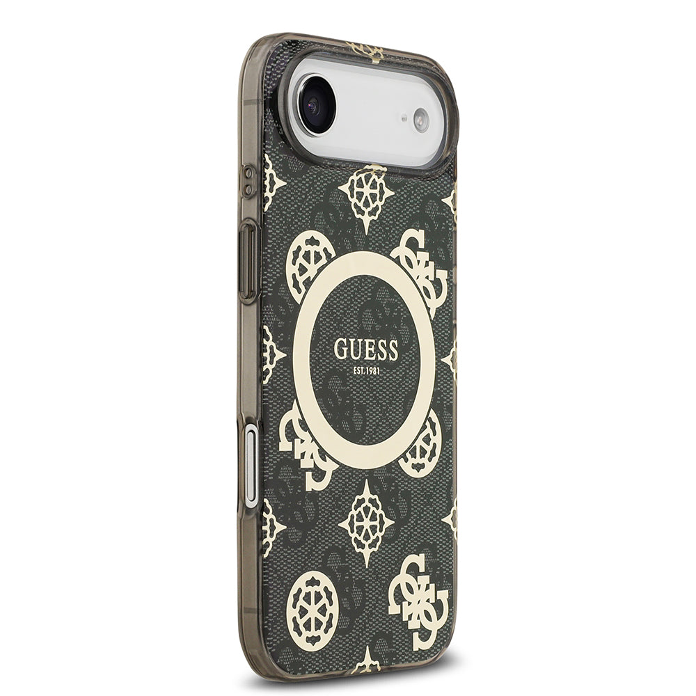 Apple iPhone 17 Air Kılıf Guess M-safe Şarj Özellikli IML Peony ve 4G Desenli Klasik Logolu Kapak Siyah