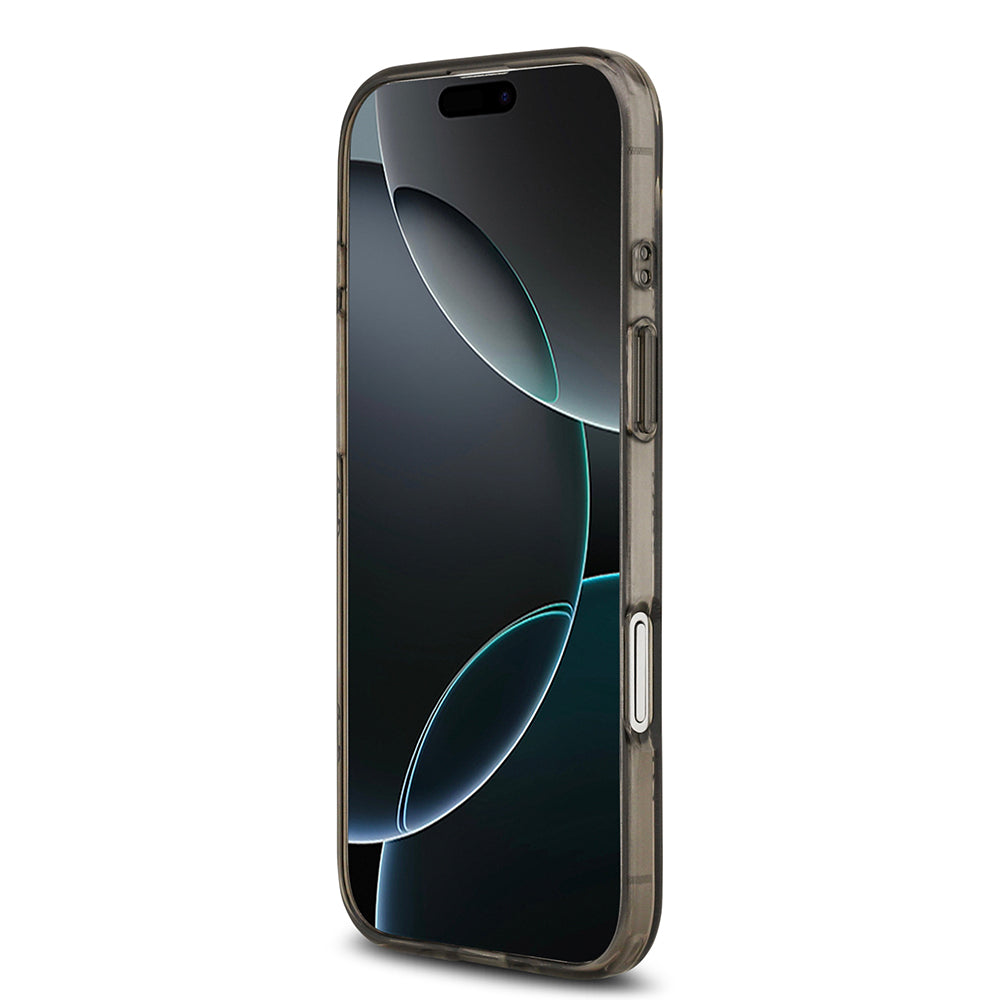 Apple iPhone 17 Air Kılıf Guess M-safe Şarj Özellikli IML Peony ve 4G Desenli Klasik Logolu Kapak Siyah