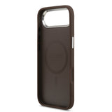 Apple iPhone 17 Air Kılıf Guess M-safe Şarj Özellikli Klasik Yazı Logolu PU Deri Kapak Kahverengi