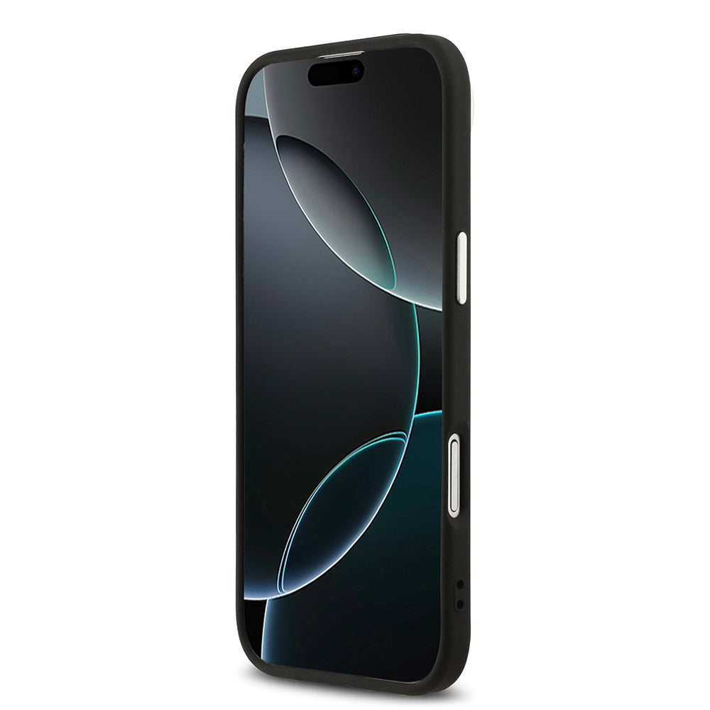 Apple iPhone 17 Air Kılıf Guess M-safe Şarj Özellikli Klasik Yazı Logolu PU Deri Kapak Siyah