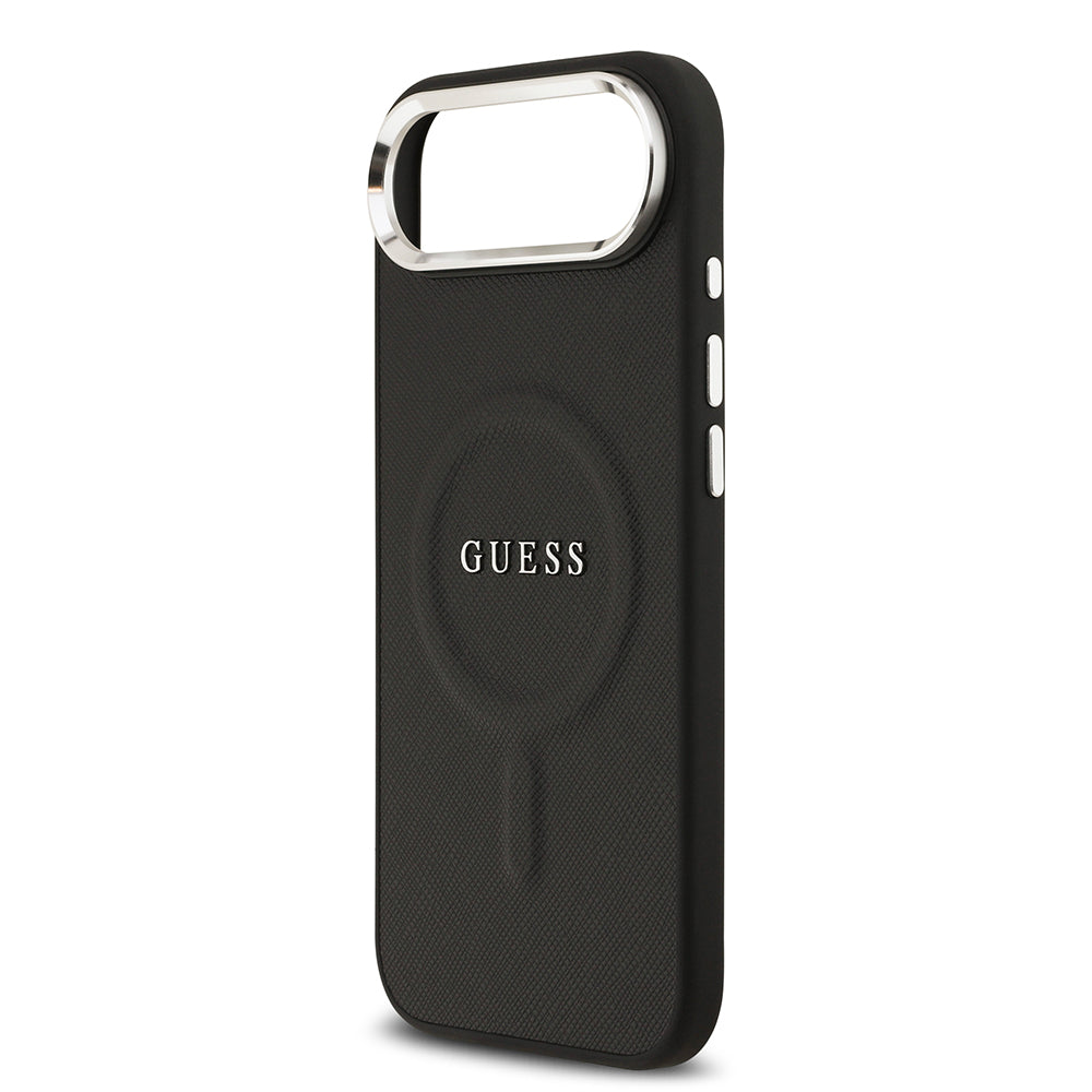 Apple iPhone 17 Air Kılıf Guess M-safe Şarj Özellikli Klasik Yazı Logolu PU Deri Kapak Siyah