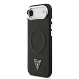 Apple iPhone 17 Air Kılıf Guess M-safe Şarj Özellikli PU Deri Metal Kamera Çerçeveli Üçgen Logolu Kapak Siyah