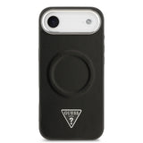 Apple iPhone 17 Air Kılıf Guess M-safe Şarj Özellikli PU Deri Metal Kamera Çerçeveli Üçgen Logolu Kapak Siyah
