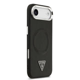 Apple iPhone 17 Air Kılıf Guess M-safe Şarj Özellikli PU Deri Metal Kamera Çerçeveli Üçgen Logolu Kapak Siyah