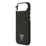 Apple iPhone 17 Air Kılıf Guess M-safe Şarj Özellikli PU Deri Metal Kamera Çerçeveli Üçgen Logolu Kapak Siyah