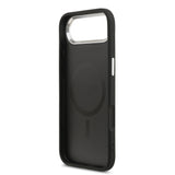 Apple iPhone 17 Air Kılıf Guess M-safe Şarj Özellikli PU Deri Metal Kamera Çerçeveli Üçgen Logolu Kapak Siyah
