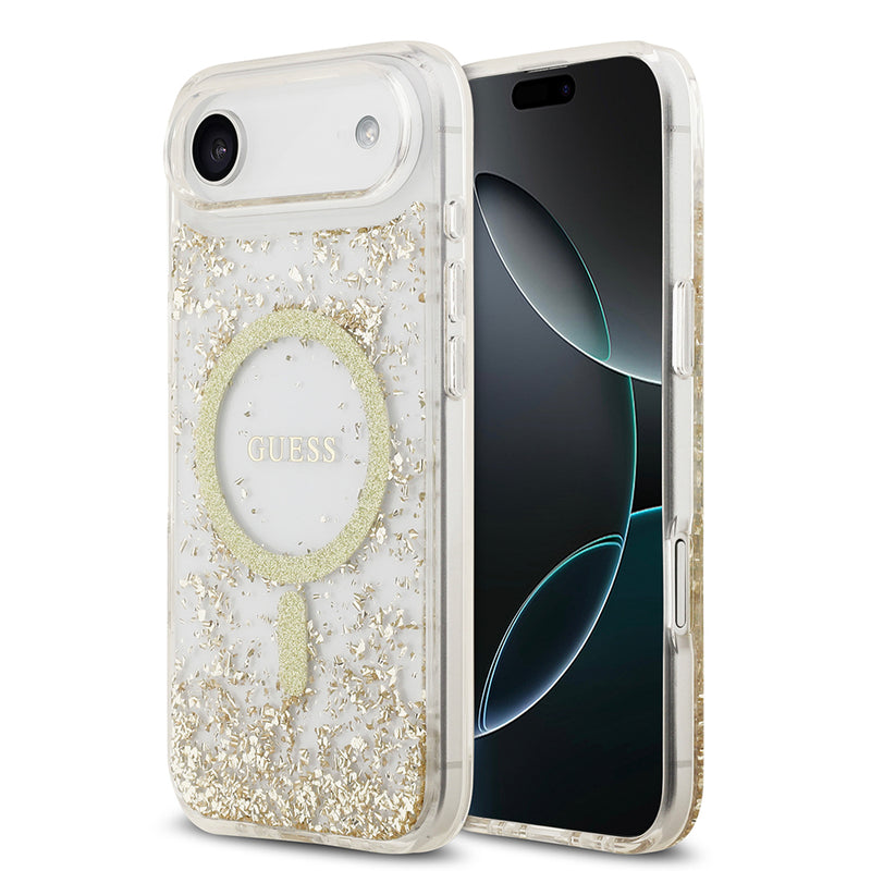 Apple iPhone 17 Air Kılıf Guess M-safe Şarj Özellikli Transparan Resin Bottom Pullu Kapak Gold