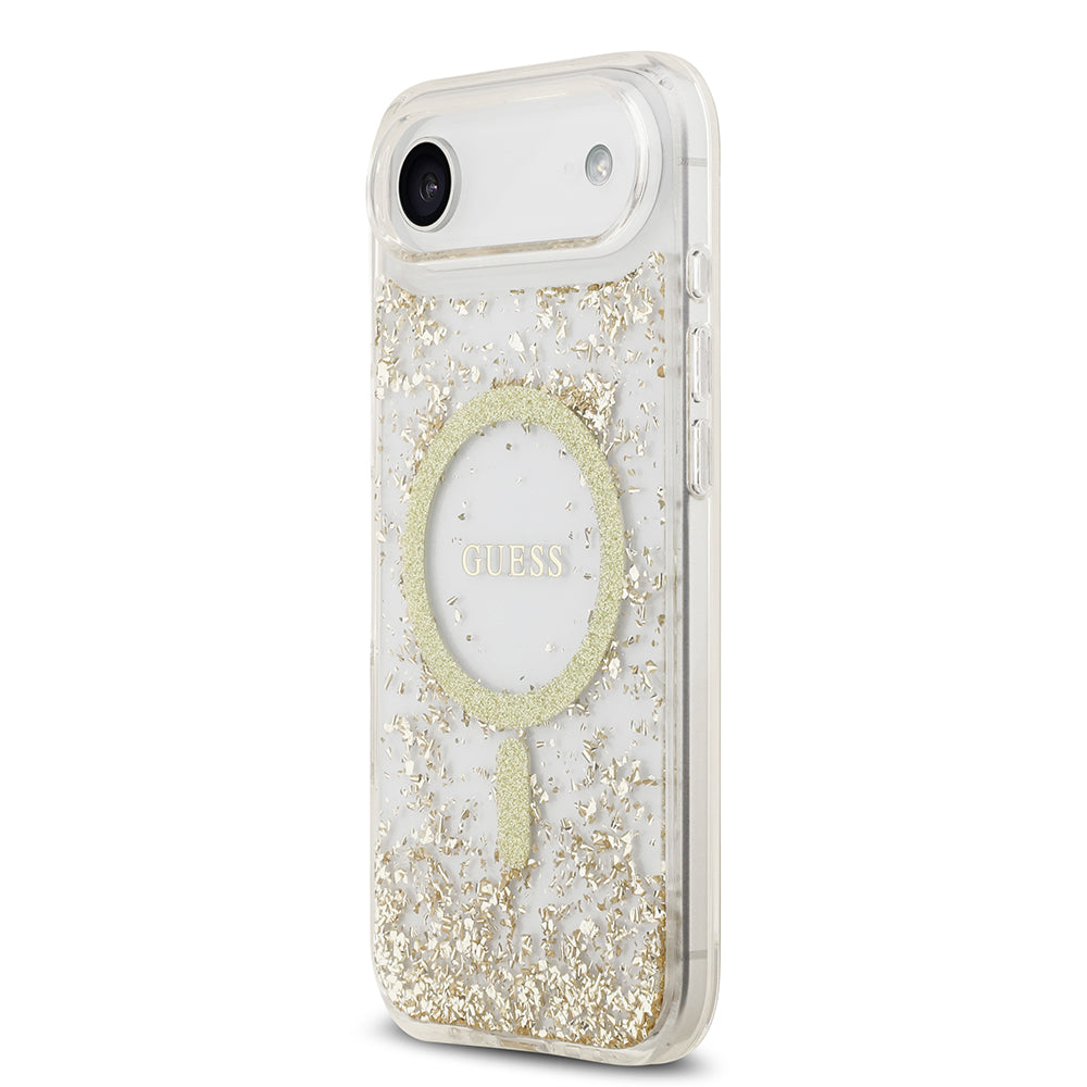 Apple iPhone 17 Air Kılıf Guess M-safe Şarj Özellikli Transparan Resin Bottom Pullu Kapak Gold