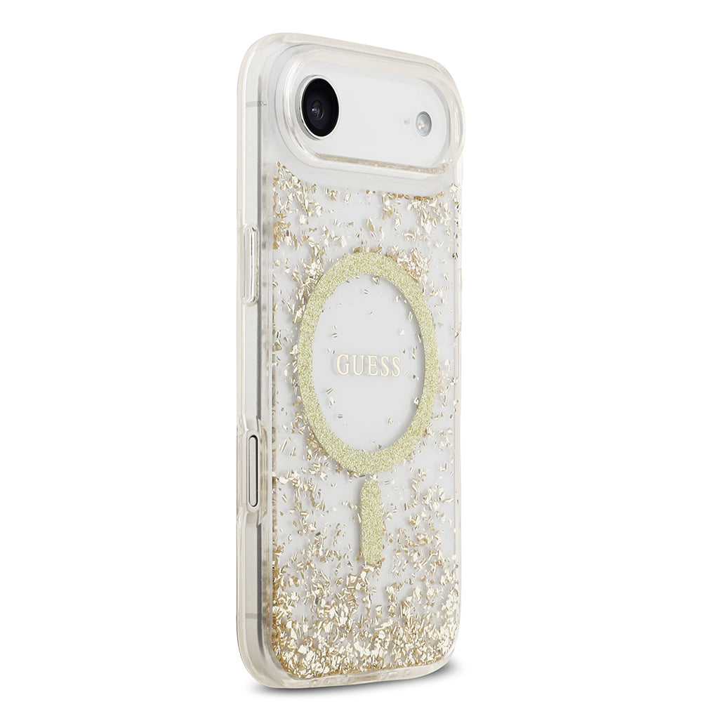 Apple iPhone 17 Air Kılıf Guess M-safe Şarj Özellikli Transparan Resin Bottom Pullu Kapak Gold
