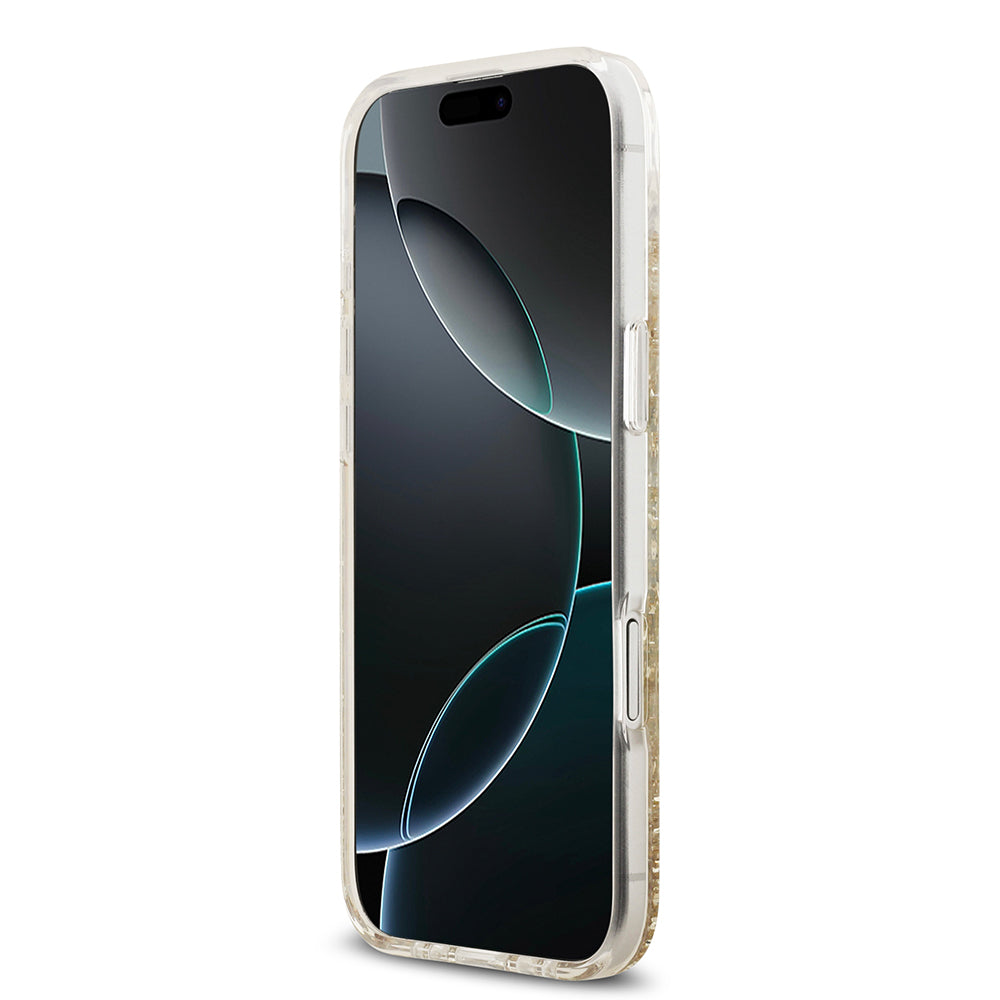 Apple iPhone 17 Air Kılıf Guess M-safe Şarj Özellikli Transparan Resin Bottom Pullu Kapak Gold