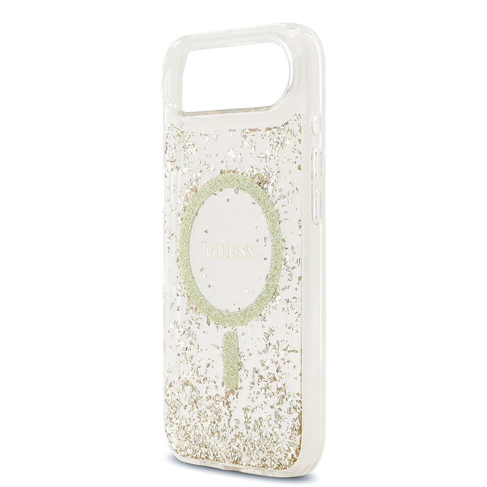 Apple iPhone 17 Air Kılıf Guess M-safe Şarj Özellikli Transparan Resin Bottom Pullu Kapak Gold
